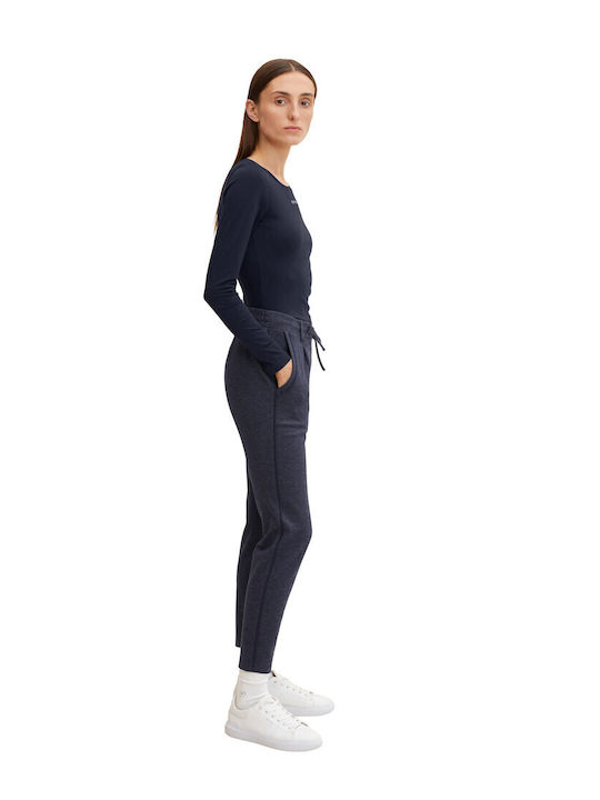 Women's High-waisted Fabric Capri Trousers Navy Blue