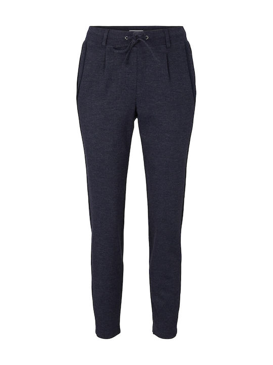 Women's High-waisted Fabric Capri Trousers Navy Blue