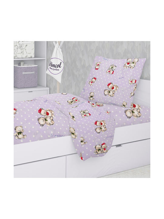 Dimcol Kids Duvet for Single Bed Two Lovely Bears Lilac 160x240εκ.