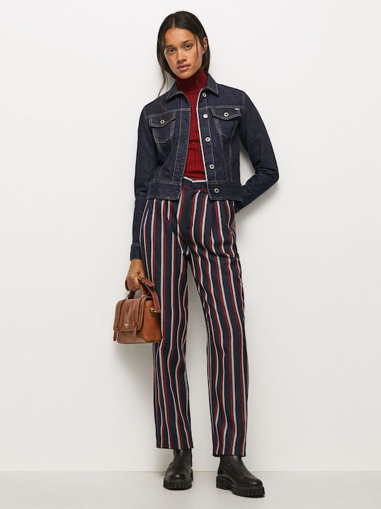 Fiorel Women's Fabric Trousers Straight Line Striped Blue