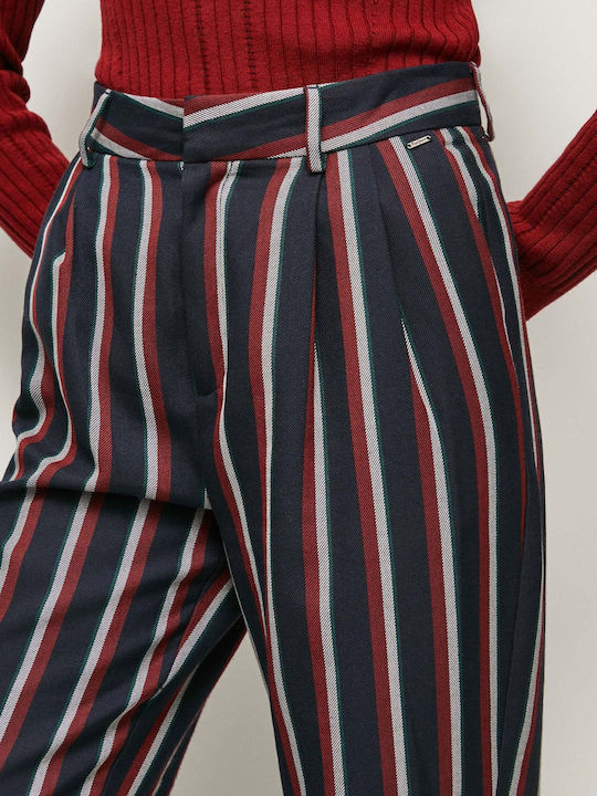 Fiorel Women's Fabric Trousers Straight Line Striped Blue