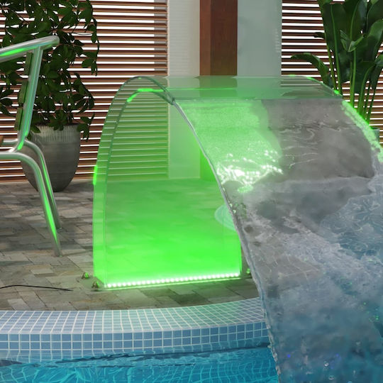 vidaXL Pool Waterfall with LED Lighting 30x56.5x50cm Silver