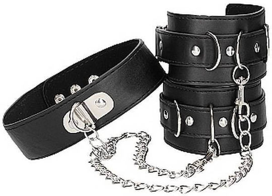 Shots Ouch Bonded Leather Collar with Hand Cuffs Σετ για Δέσιμο Λαιμού & Άκρων σε Μαύρο Χρώμα