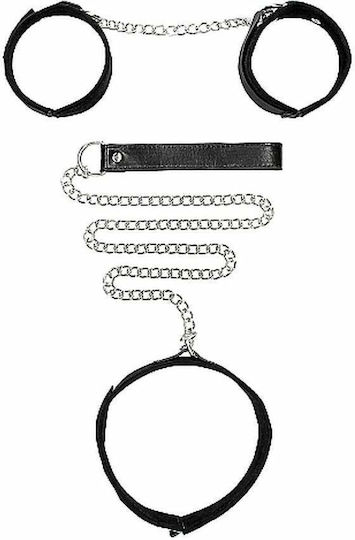 Shots Ouch Velcro Collar with Leash & Hand Cuffs Σετ για Δέσιμο Λαιμού & Άκρων σε Μαύρο Χρώμα