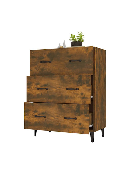 Wooden Chest of Drawers with 3 Drawers Smoked Oak 69.5x34x90cm