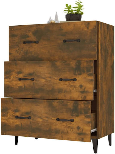 Wooden Chest of Drawers with 3 Drawers Smoked Oak 69.5x34x90cm