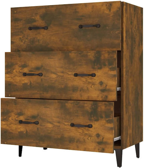 Wooden Chest of Drawers with 3 Drawers Smoked Oak 69.5x34x90cm