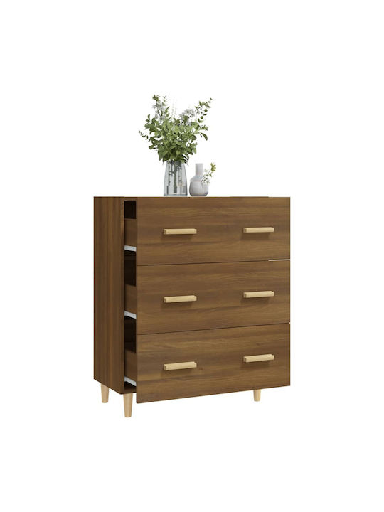 Wooden Chest of Drawers with 3 Drawers Brown Oak 70x34x90cm