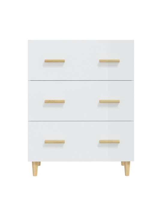 Wooden Chest of Drawers with 3 Drawers White 70x34x90cm