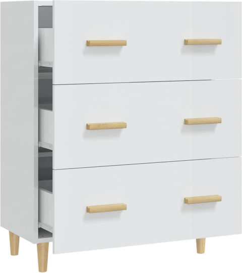 Wooden Chest of Drawers with 3 Drawers White 70x34x90cm