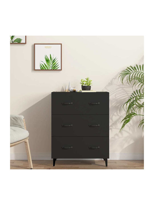 Wooden Chest of Drawers with 3 Drawers Black 69.5x34x90cm