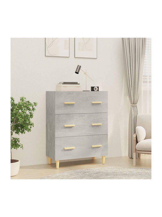 Wooden Chest of Drawers with 3 Drawers Gray 70x34x90cm