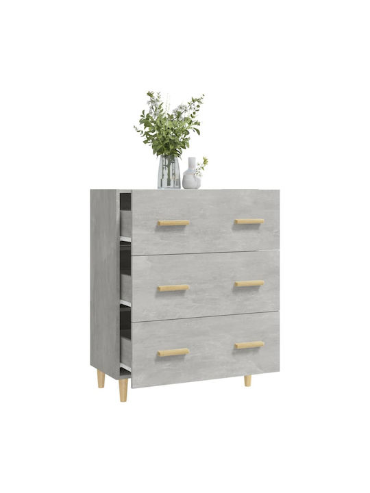 Wooden Chest of Drawers with 3 Drawers Gray 70x34x90cm