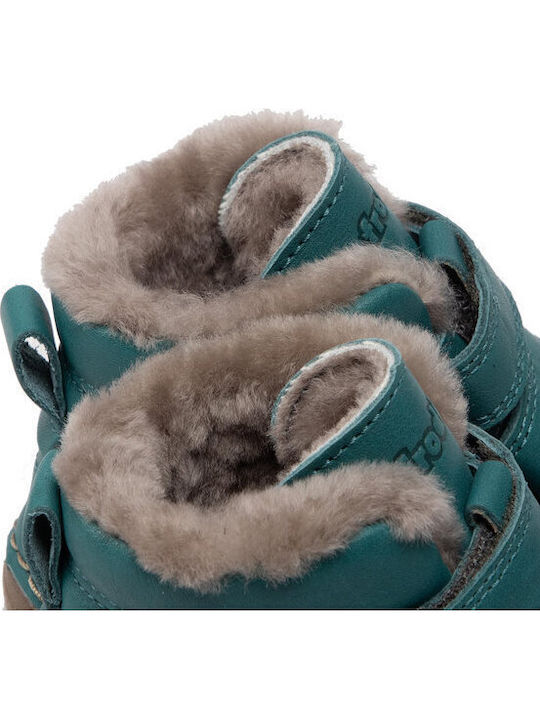 Leather Kids Boots with Velcro Turquoise
