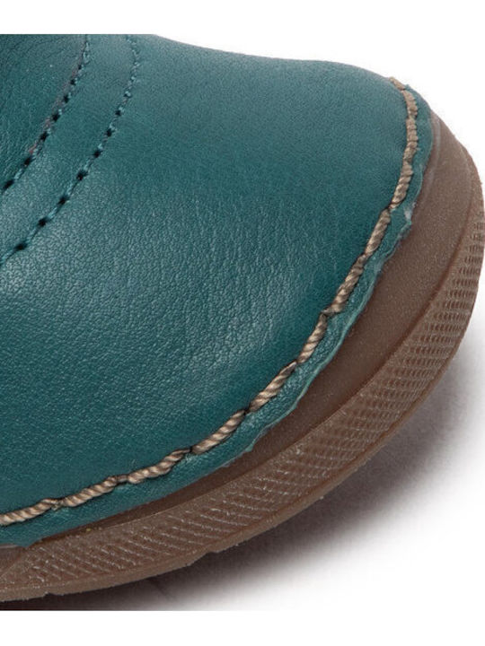 Leather Kids Boots with Velcro Turquoise