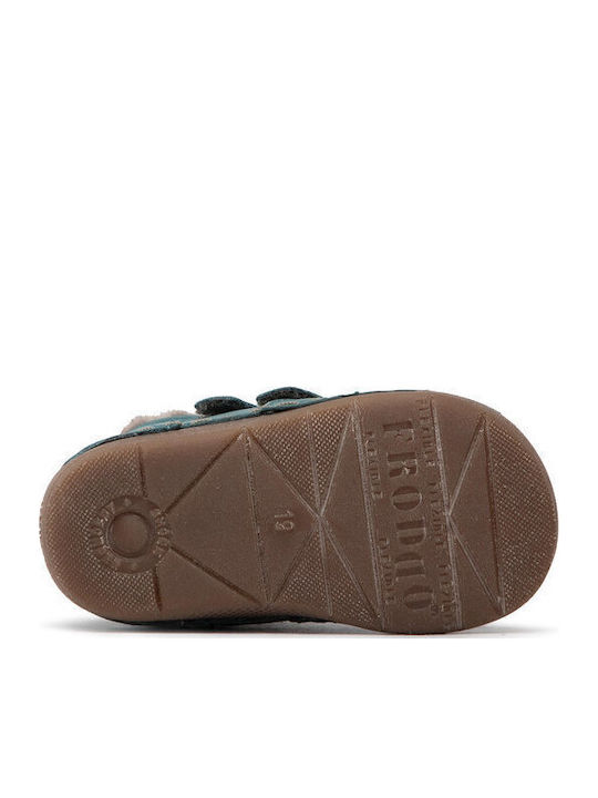 Leather Kids Boots with Velcro Turquoise