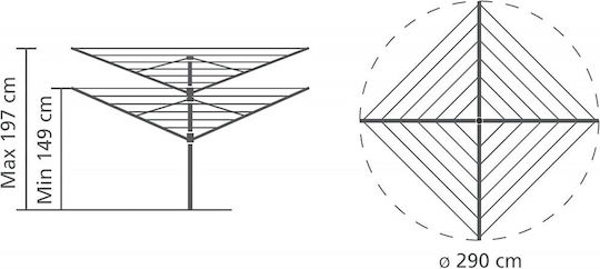 Brabantia Lift-O-Matic Folding Floor Clothes Drying Rack for Garden Metallic with Hanging Length 50m