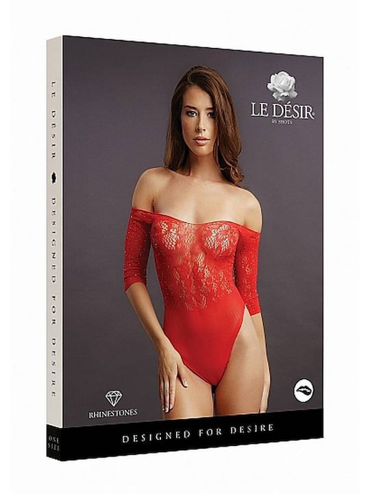 Le Désir Sexy Κορμάκι Διχτυωτό Crotchless Rhinestone Teddy Κόκκινο