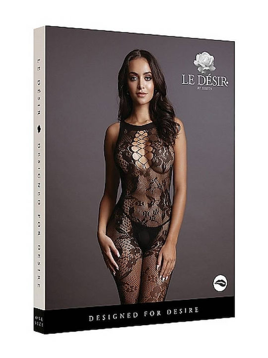 Le Désir Цял Калсон Мрежест с Отворен Чатал Кръстосано Деколте Bodystocking Черен