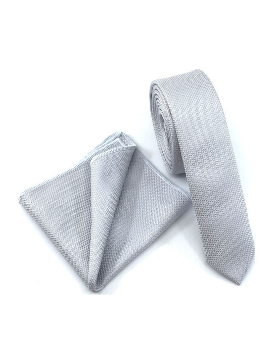 Legend Accessories Skinny Σετ Ανδρικής Γραβάτας Μονόχρωμη Γκρι Ασημί L-047-20-4,5CM