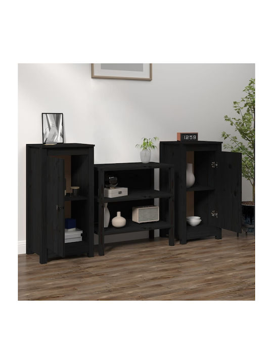 Living Room Display Cabinet Made of Solid Wood Black 40x35x80cm