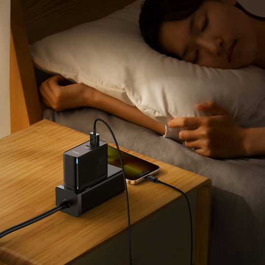 Baseus Încărcător GaN cu Port USB-A și Port USB-C și Cablu USB-C 100W Livrarea energiei / Quick Charge 4+ Negruς (Gan5)