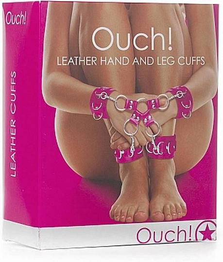 Shots Ouch Leather Hand & Legs Cuffs Σετ για Δέσιμο Άκρων Pink