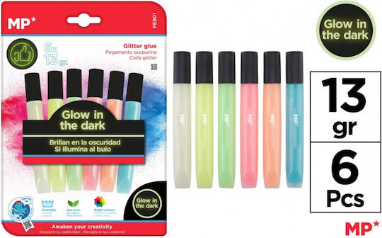 Madrid Papel Glow In The Dark Multicolour Glitter Glue 13gr Set 6pcs