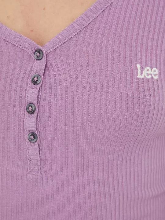 Henley Damen Bluse Langärmelig Flieder