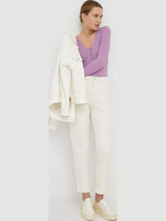 Henley Damen Bluse Langärmelig Flieder