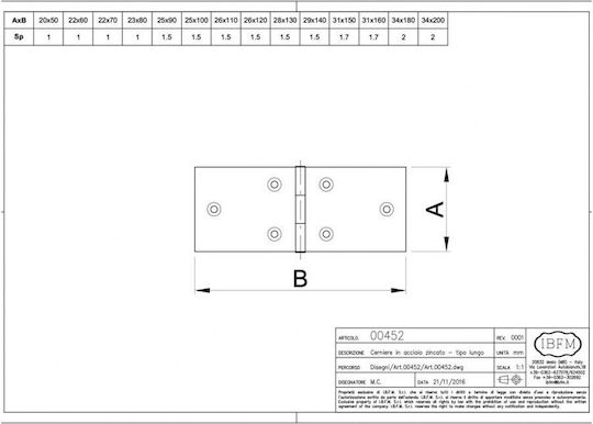 PG 452 Hinge Furniture Corner Galvanized 34x180mm 1pcs 290.64