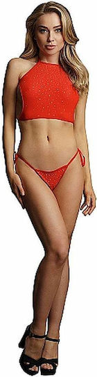 Le Désir Sexy Σετ Εσωρούχων Festive Rhinestone Top & Thong με Δαντέλα Red