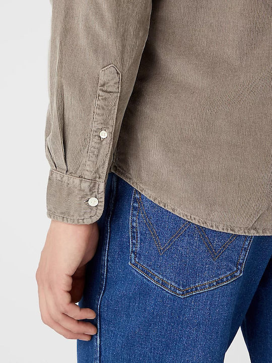 Long Sleeve Corduroy Overshirt in Regular Fit Brown