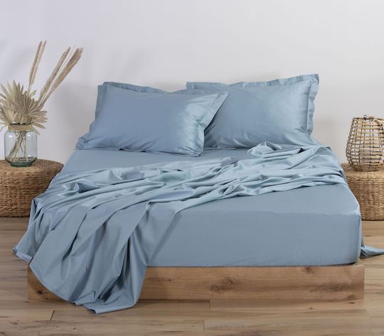 Nef-Nef Homeware Sheet King Size with Elastic 180x200+35cm. Elements 1027 Dusty Aqua