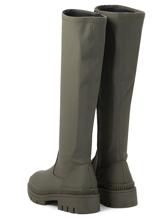 Synthetic Leather Women's Boots with Zipper Khaki