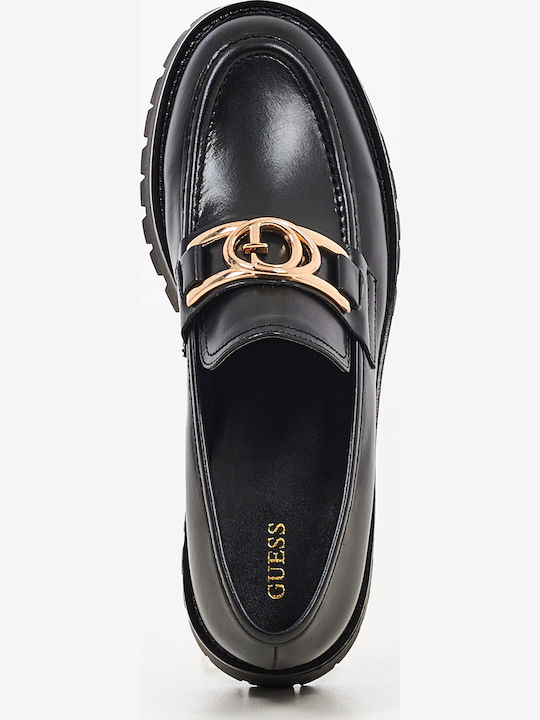 Leather Women's Loafers Black - Gold