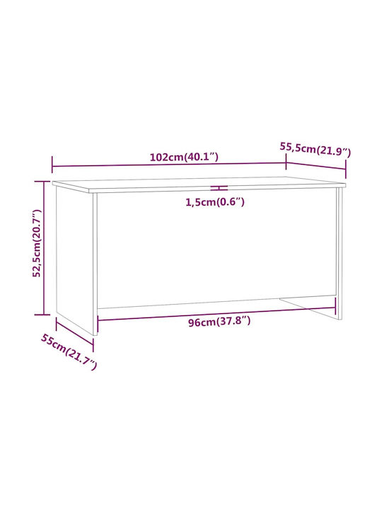 Rectangular Central Wooden Coffee Table with Lifting Mechanism Brown W102xD55.5xH52.5cm