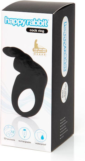 Happy Rabbit Δονούμενο Δαχτυλίδι Πέους Σιλικόνης Black