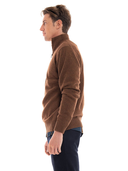 Barbour Essential Men's Long Sleeve Sweater with Zipper Brown