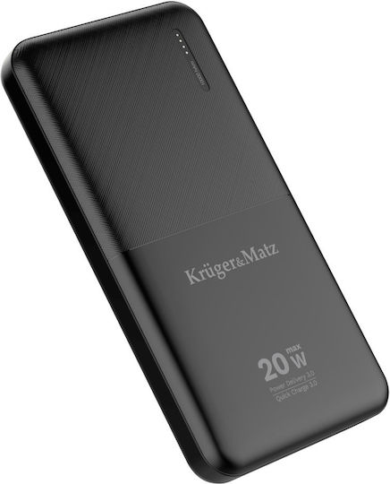Kruger & Matz KM0904 Външна Батерия 10000mAh 20W с USB-A Изходен Порт и USB-C Изходен Порт Power Delivery / Бързо Зареждане Черна