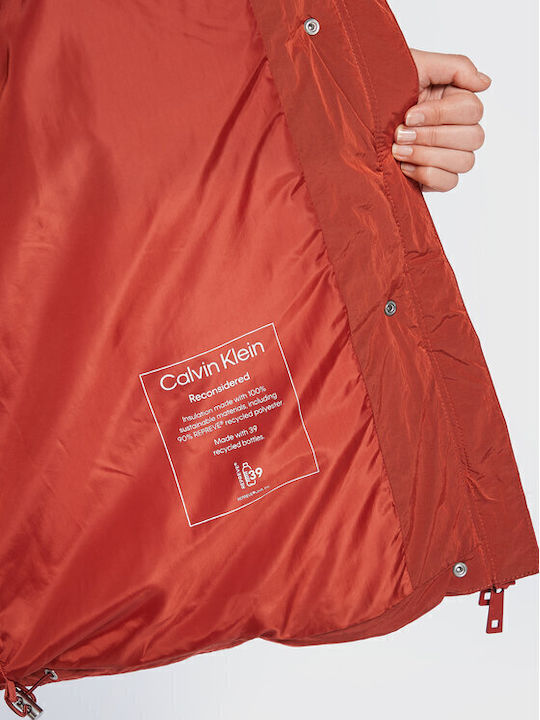 Μακρύ Γυναικείο Puffer Μπουφάν για Χειμώνα Deep Orange