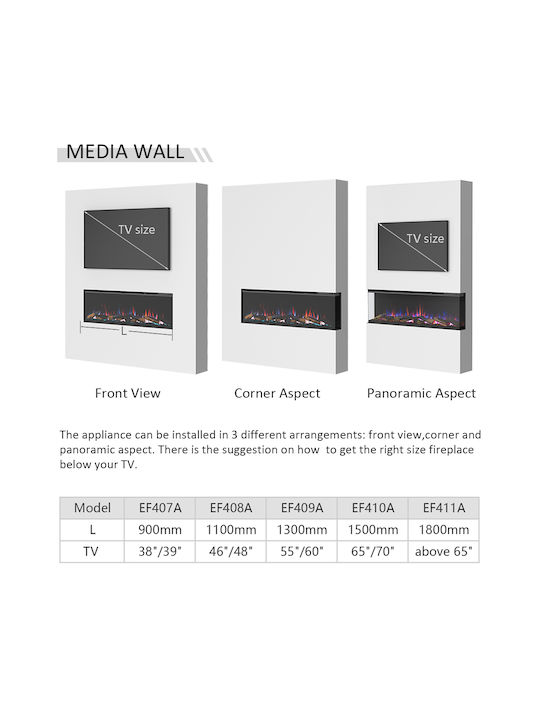 Richen 3D Insert 183 Επιτοίχιο Ηλεκτρικό Τζάκι 2000W 182.8x49.5cm Μαύρο