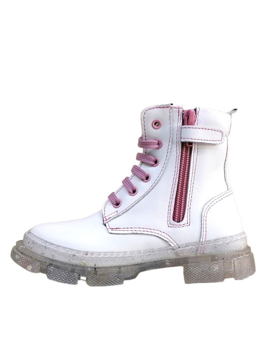 Anatomical Leather Kids Boots with Laces White