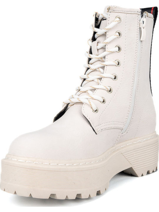 Leder Stiefeletten Damen Weiß