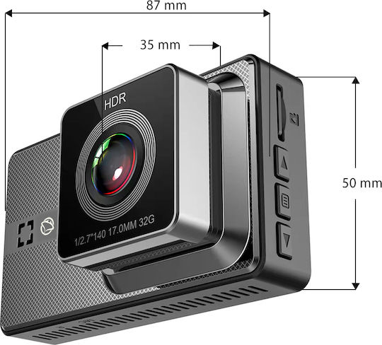 Manta Windshield Car DVR Set with Rear Camera, 3" Display with Clip