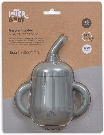 Interbaby Baby Cup with Handles and Straw Non Spill Silicone Gray 175ml for 6m+