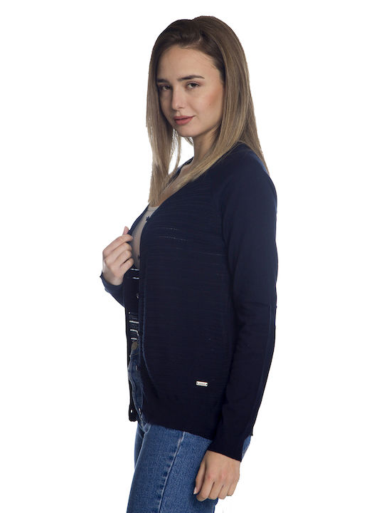 Vera Short Women's Cardigan with Buttons Navy Blue