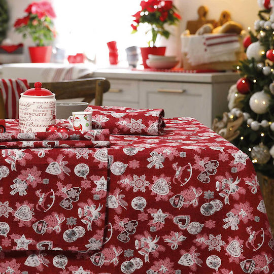 Das Home Christmas Christmas Tablecloth Fabric Red / Beige L220xW140cm. Christmas