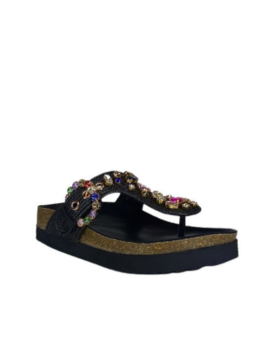 EMANUELLE VEE INFRADITO CON STRASS RAFFIA BLACK Damen