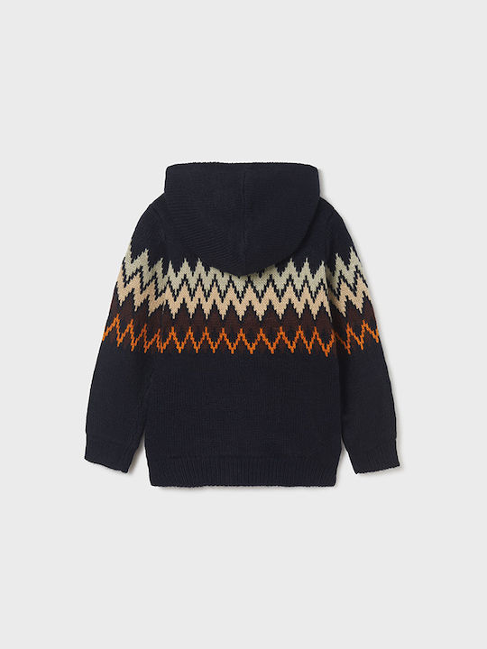 Mayoral Boys Knitted Hooded Cardigan with Zipper Navy Blue